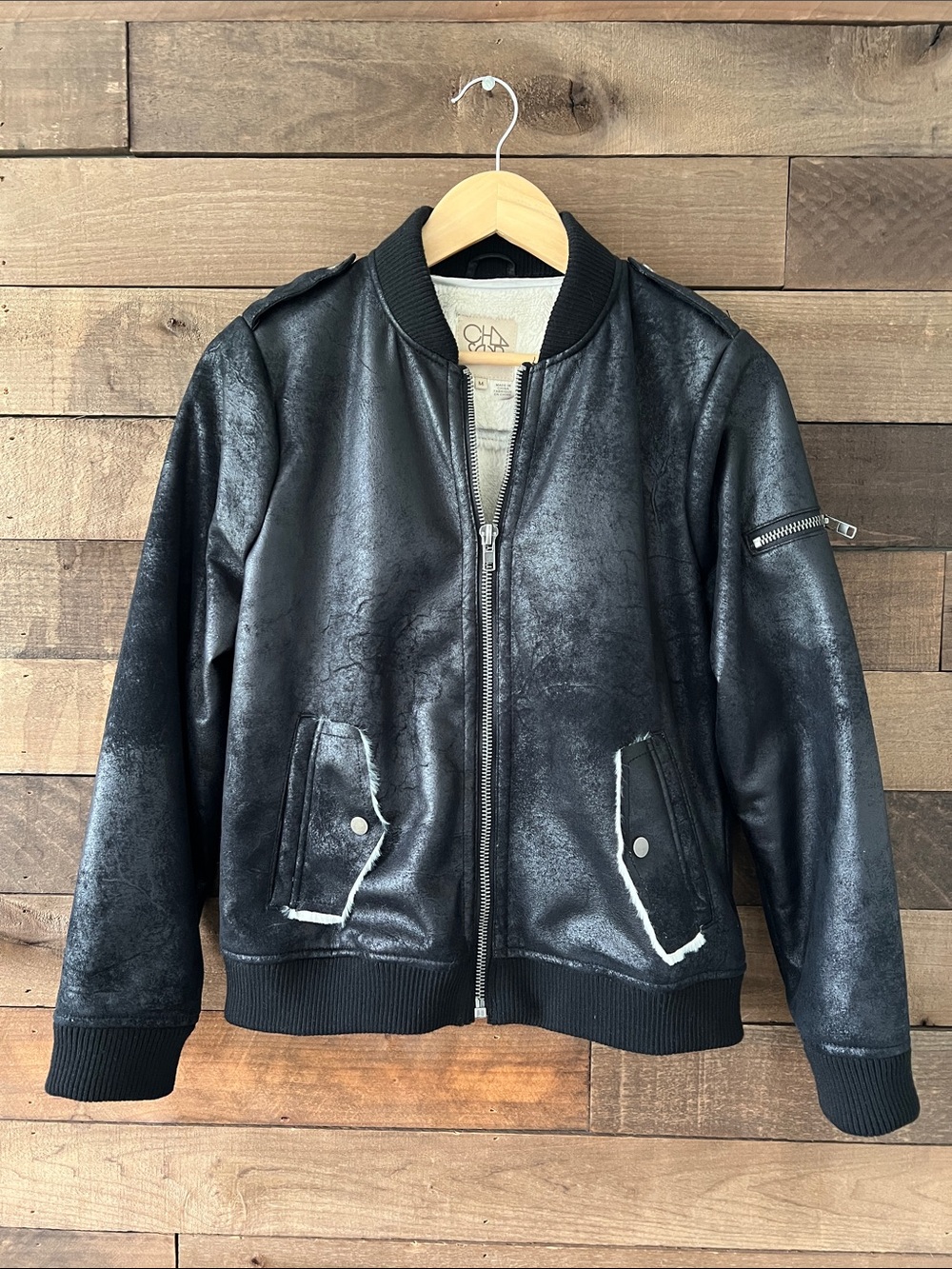Chaser Women's Revolve Faux Fur Suede Bomber Coat Jacket Full Zip Size Medium